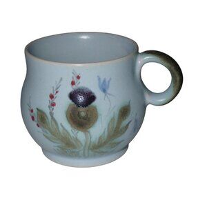 Buchan Thistle Pattern Scottish Pottery Flat Cup 2 7/8"‎  Stamped Retro